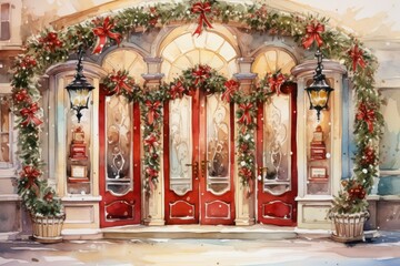 Christmas Decorated Doors - Generative AI