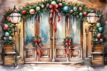 Christmas Decorated Doors - Generative AI