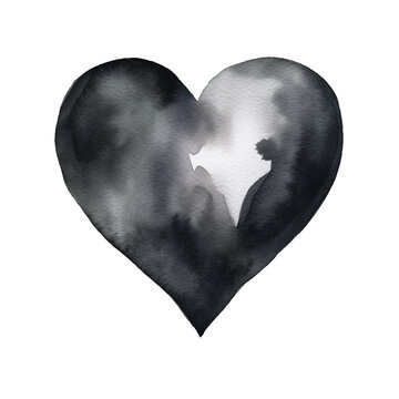 Watercolor Black Heart Illustration, Emo Heart png, Transparent Heart Graphics, Heart without background, cute heart emoji, painted heart, watercolor texture heart png, emotion, love symbol