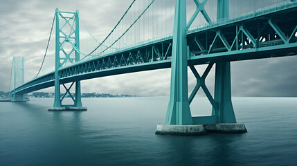 A bridge connecting two land masses, painted in teal and white