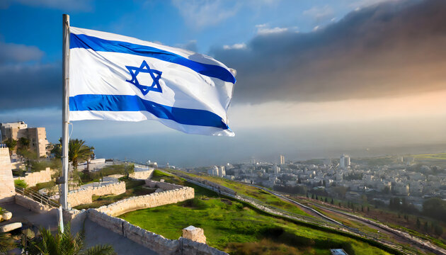Flag of Israel waving on wind