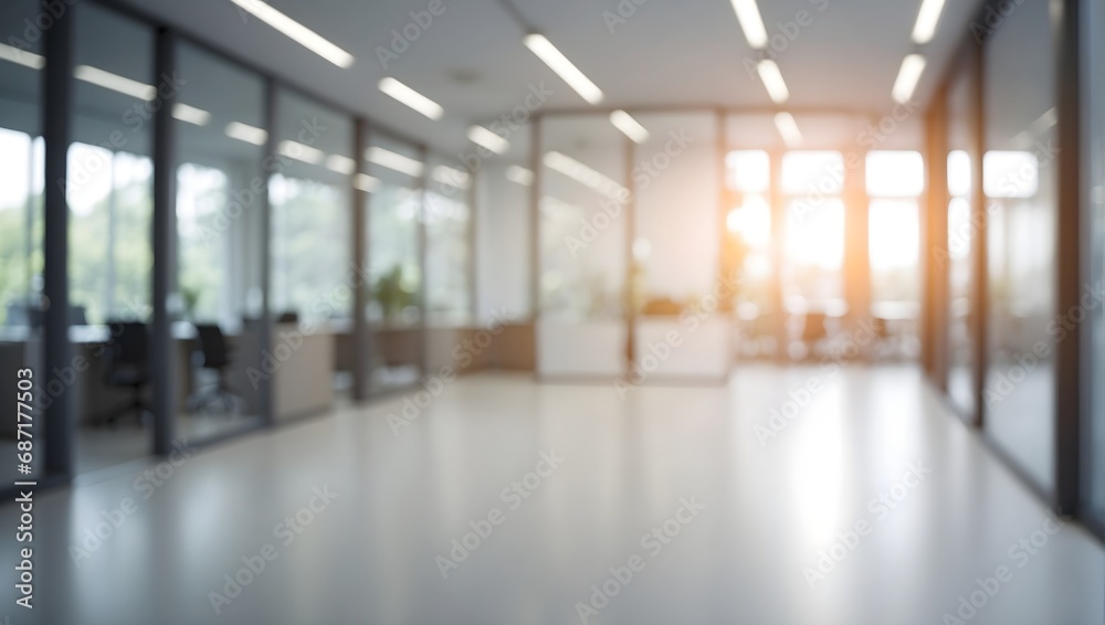 Wall mural blurred empty open space office. abstract light bokeh at office interior background for design.