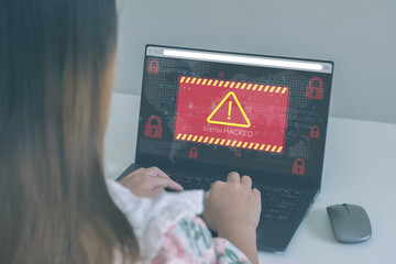 System hacked alert after cyberattack on computer network, concept of internet virus cyber security and cybercrime