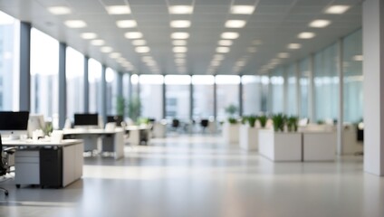 Blurred empty open space office. Abstract light bokeh at office interior background for design. - Powered by Adobe