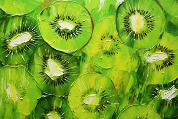 palette knife textured painting kiwi Slice of fresh kiwi fruit