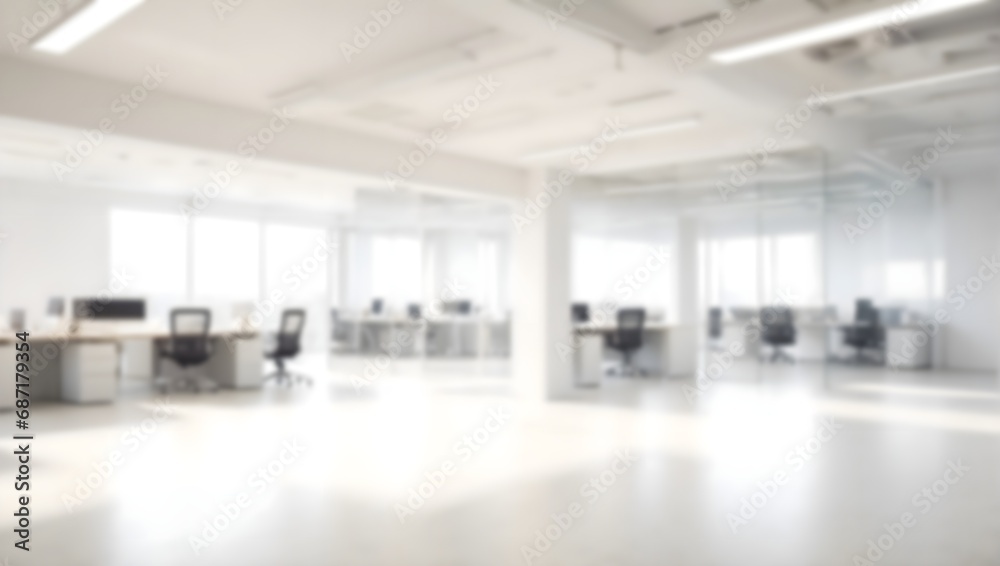 Wall mural blurred empty open space office. abstract light bokeh at office interior background for design.