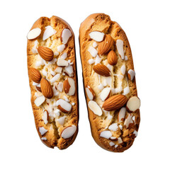 Top View of Almond Biscotti Isolated on Transparent or White Background, PNG