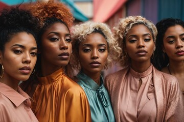 Obraz premium Set of multi racial women with different skin tones in gradient.