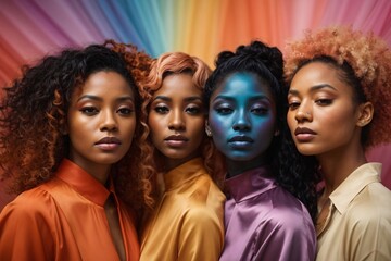 Obraz premium Set of multi racial women with different skin tones in gradient.