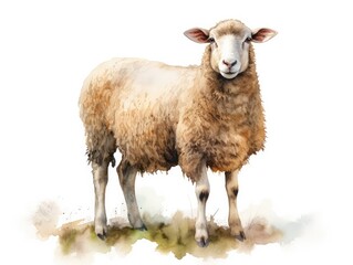 Obraz premium Watercolor Sheep Isolated, Aquarelle Lamb, Creative Watercolor White Sheep on White, Ram Drawing
