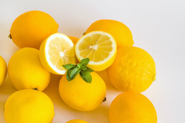 Ripe, yellow colored lemon, slices designed with copy space