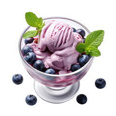 Blueberry Ice Cream Bowl Isolated on Transparent or White Background, PNG