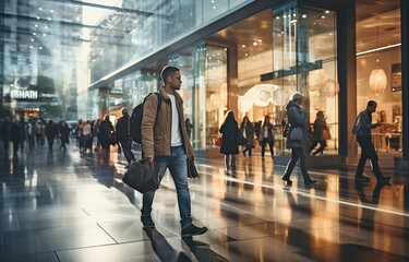 purposeful blurring of a person's picture in a mall .