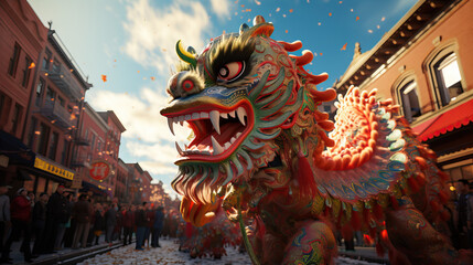 Dragon parade float for year of the dragon. Concept of Dragon parade float for the Year of the Dragon. Concept of Festive Celebrations, Cultural Parades, and Commemorating the Lunar New Year..