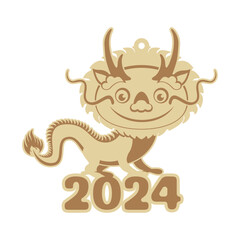 Dragon toy from plywood. Template for laser cut and engrave. Chinese Zodiac sign. New Year 2024. Vector illustration. 