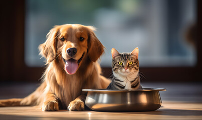Dog and cat are best friends forever, food pet