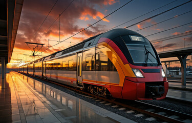 Fototapeta premium Train pulling into an empty stop.