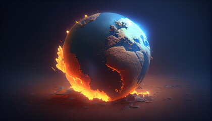 Planet Earth, part on fire and melting, concept of ecology problems, climate change, global warming, and rising temperatures, environmental awareness - obrazy, fototapety, plakaty