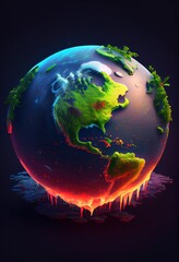 Planet Earth, part on fire and melting, concept of ecology problems, climate change, global warming, and rising temperatures, environmental awareness