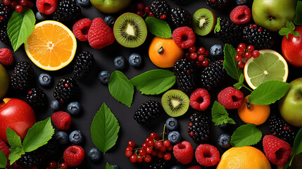 fruits on black background