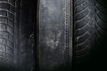 old worn damaged tires isolated