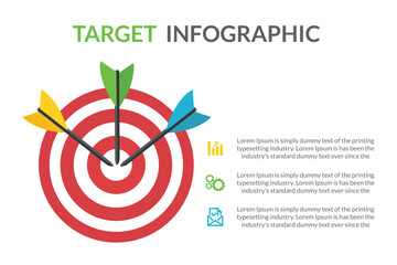 Target with an arrow flat icon concept market goal. Concept target market, audience, group, consumer. Bullseye or goal Isolated sign with 3 steps