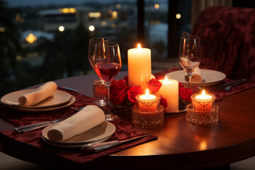 Obraz na płótnie Canvas Modern Valentine's Rooftop Dinner with City View