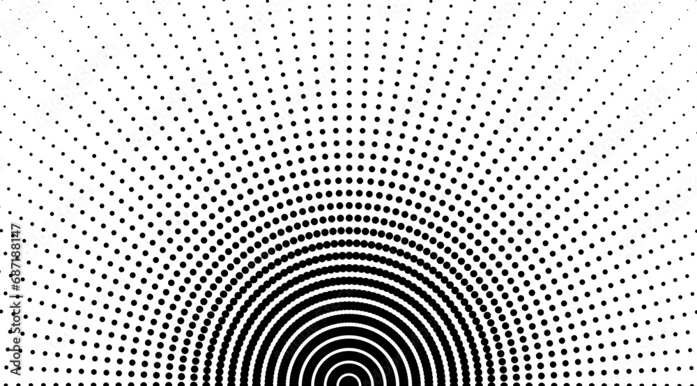 Poster black and white abstract background patter, circular halftone dots vector design.