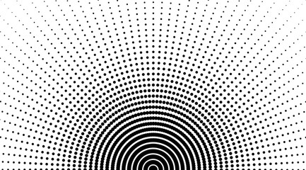 Black and white abstract background patter, circular halftone dots vector design. 