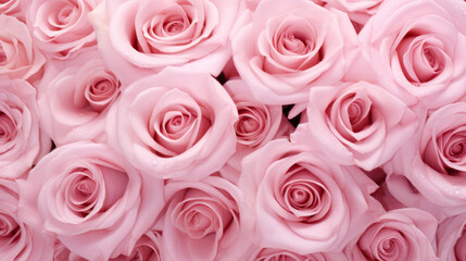 Closeup view of many rose flowers. Pink roses background
