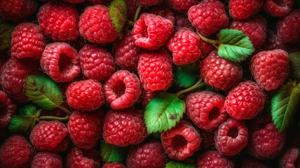 Closeup of fresh ripe raspberries texture background.