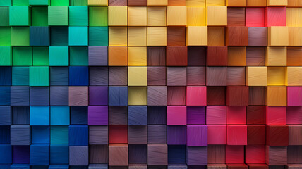 Abstract geometric rainbow colors colored 3d wooden square cubes