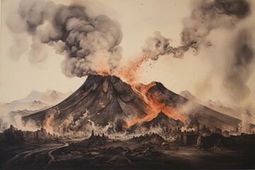 Vesuvius Eruption Over Pompeii Vintage Painting

