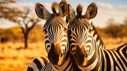 Naklejka premium Two zebras in the savanna 