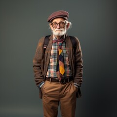 Fototapeta premium a elderly student with backpack entering university