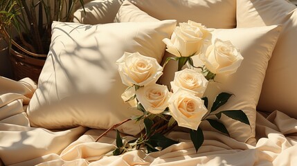 White Roses On Bed Day, Background Image, Desktop Wallpaper Backgrounds, HD