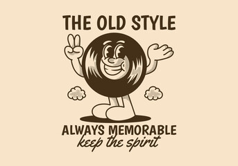 The old style always memorable. Character illustration of vinyl with happy expression