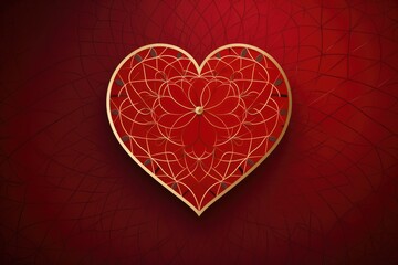 A red heart with a gold frame on a red background