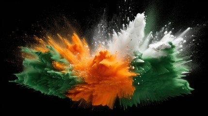 Flag of India made with colorful powder splashes isolated on black background