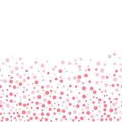 Pink polka isolated on white background. Confetti, festive background. Horizontal border at the bottom of the frame. Seamless pattern. Background for paper, cover, fabric, textile, decor.