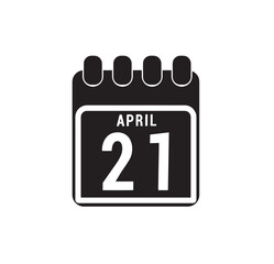 Calendar displaying day 21 (twenty-first) of the April - Day 21 of the month. Illustration