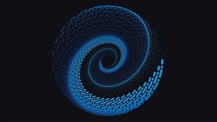 Abstarct spiral vortex style simple background in dark blue color. This minimalist logo type background can be used as a banner or logo.