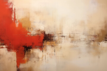 Abstract Painting in Red, Beige, and Black