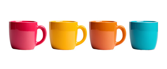 Set of colorful coffee cups on transparent background PNG