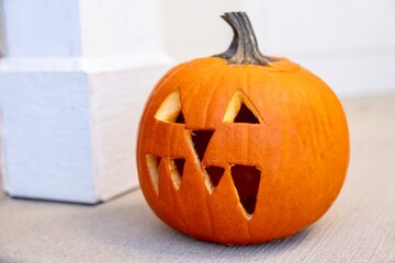 Halloween Pumpkin - Carved Jack-o-Lantern with Fangs