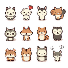 set of animals on the png transparent background, easy to decorate projects.