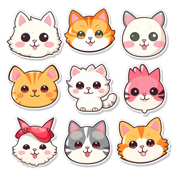 set of cats on the png transparent background, easy to decorate projects.