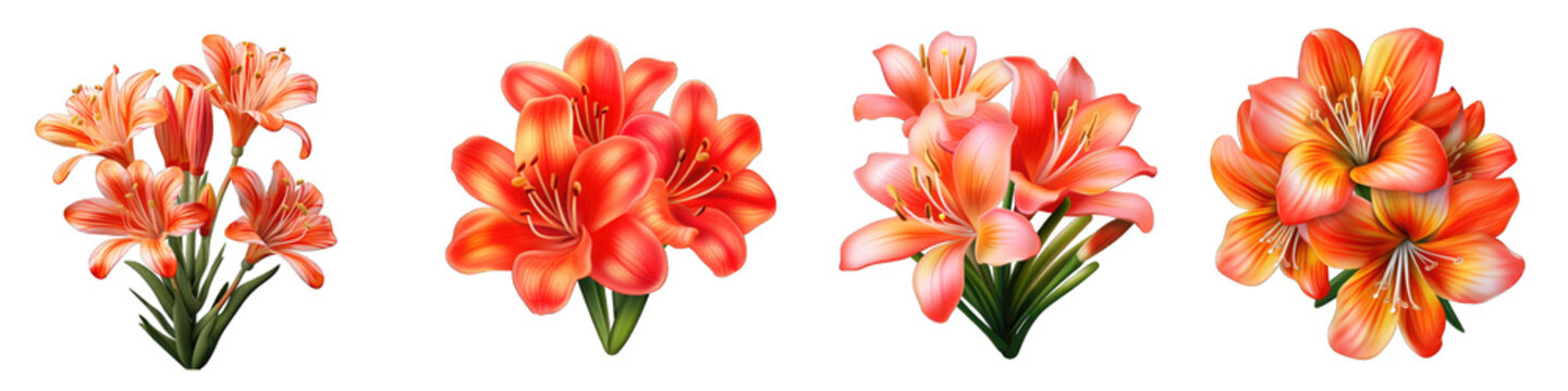 Clivia Lily flower clipart collection, vector, icons isolated on transparent background