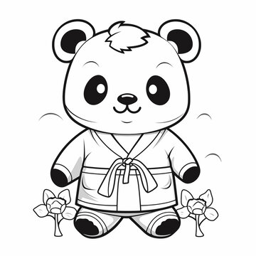 Coloring page of cute panda bear outline style