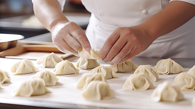 preparing the dough for dumplings